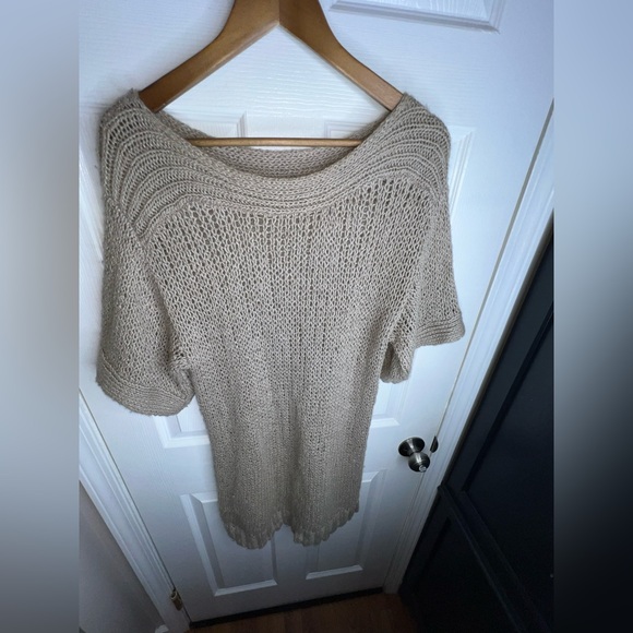 Bcbg MaxAzria Womens Small Tan Wool Mohair Open Knit Crochet Tunic Sweater Top S - Picture 3 of 12
